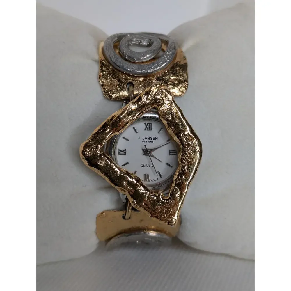 Vintage J Jansen Watch Women Gold Silver Tone Metallic Art Handmade Whimsical 7”